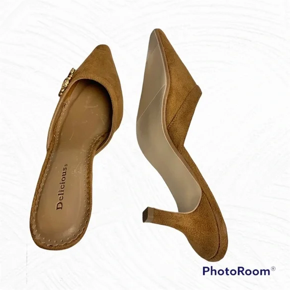 Delicious New in Box Golden Brown Brocade Heels Slides Wm 6.5 - Picture 7 of 8